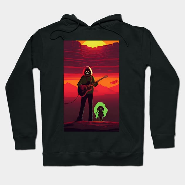 Alien with guitar rot Hoodie by GrafDot